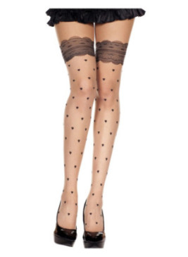 Collant chair sexy effet bas avec jarretières noires et coeurs - MH7276BLK